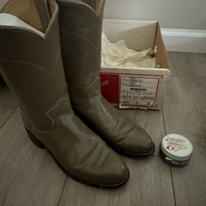 Justin Boots Wine Taupe Leather Spanish Kip Womens Size 6B W/ Box And‎ Wax